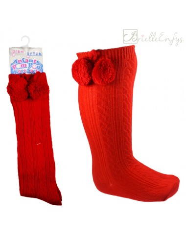 Knee High Socks With Poms Red