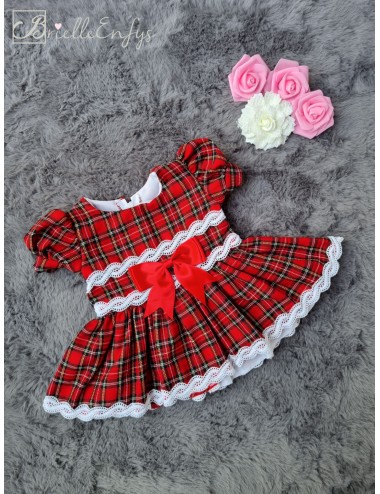 Red Tartan Lace Dress With Bow