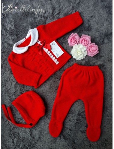 Red Knitted Three Piece Set...