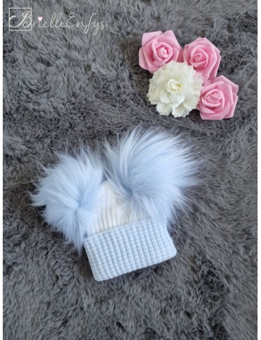 Knitted White And Blue Hat...